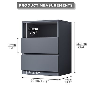 Gray Nightstand with Storage, Wood Bedside Table, Modern End Table for Bedroom and Living Room