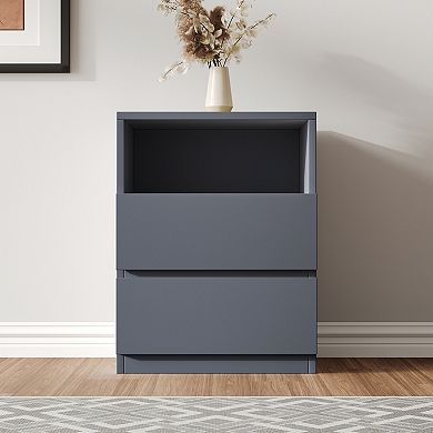 Gray Nightstand with Storage, Wood Bedside Table, Modern End Table for Bedroom and Living Room