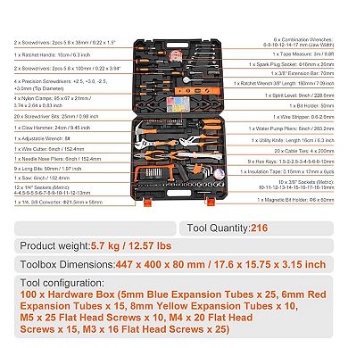 Complete Home Repair Tool Set with Steel Hand Tools and Portable Storage Case