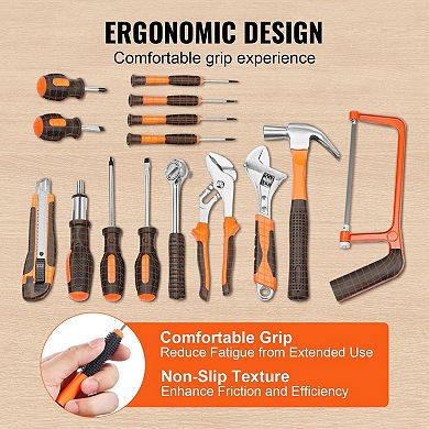 Complete Home Repair Tool Set with Steel Hand Tools and Portable Storage Case