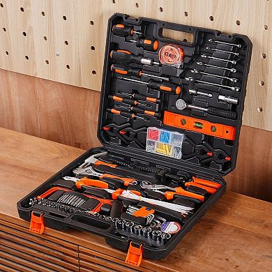 Complete Home Repair Tool Set with Steel Hand Tools and Portable Storage Case