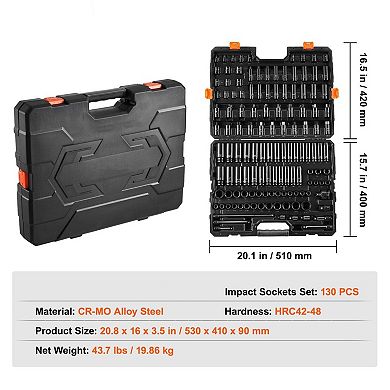130-Piece Impact Socket Set with SAE and Metric Sockets and Toolbox