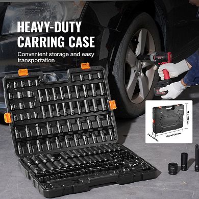 130-Piece Impact Socket Set with SAE and Metric Sockets and Toolbox
