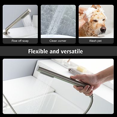 SUMERAIN Bathtub Faucet with Waterfall Spout and Hand Shower, High-Flow Three-Hole, Lead-Free