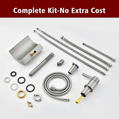 SUMERAIN Bathtub Faucet with Waterfall Spout and Hand Shower, High-Flow Three-Hole, Lead-Free