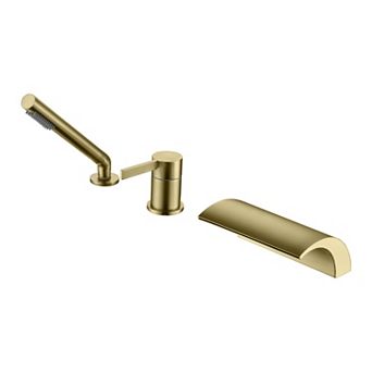 SUMERAIN Bathtub Faucet with Waterfall Spout and Hand Shower, High-Flow Three-Hole, Lead-Free