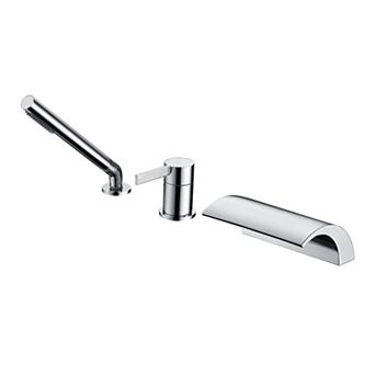 SUMERAIN Bathtub Faucet with Waterfall Spout and Hand Shower, High-Flow Three-Hole, Lead-Free