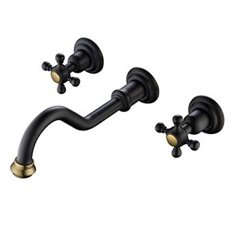 SUMERAIN 2-Handle Wall Mount Bathroom Faucet with 360' Rotatable Spout, High Arc, Solid Brass