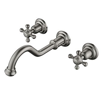 SUMERAIN 2-Handle Wall Mount Bathroom Faucet with 360' Rotatable Spout, High Arc, Solid Brass