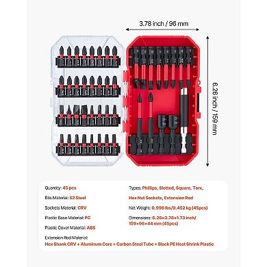 45-Piece Screwdriver Bit Set with Magnetic Holder and Compact Storage Case