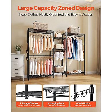 Closet Wardrobe Organizer with 7 Shelves, 4 Hanging Rods, and 8 Hooks
