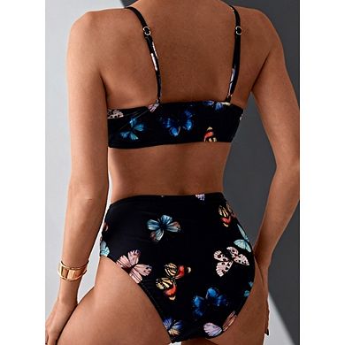 Women's Butterfly Print High Waist Bikini Set Two Piece Swimsuit