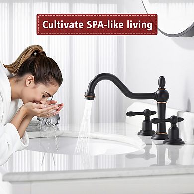 SUMERAIN Classic Widespread Bathroom Faucet with 360° Swivel Spout and Double Handle, Lead-Free