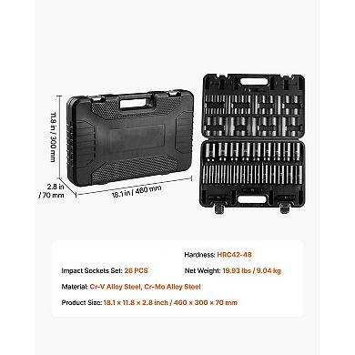 Drive Metric Impact Socket Set 26-Piece for Automotive and DIY Projects