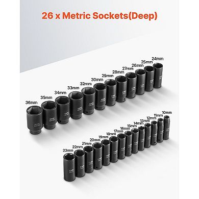 Drive Metric Impact Socket Set 26-Piece for Automotive and DIY Projects