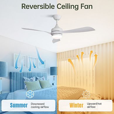 52" Dimmable Ceiling Fan With Reversible DC Motor and 18W LED Light, Remote Control