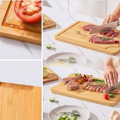 100%Bamboo Cutting Board Set with Built In Handle and Knife Friendly Surface