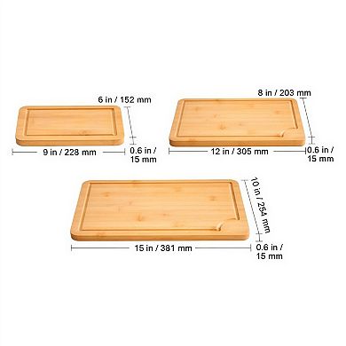 100%Bamboo Cutting Board Set with Built In Handle and Knife Friendly Surface