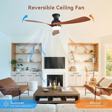 52-Inch Flush Mount Ceiling Fan With Dimmable Light And Remote Control, 3 ABS Fan Blades
