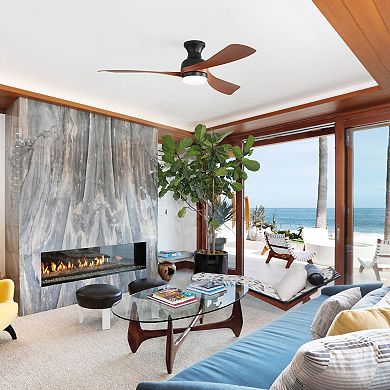 52-Inch Flush Mount Ceiling Fan With Dimmable Light And Remote Control, 3 ABS Fan Blades