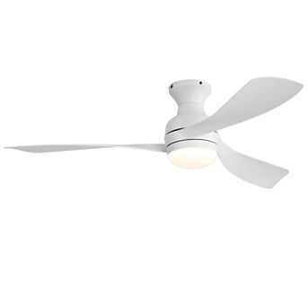 52-Inch Flush Mount Ceiling Fan With Dimmable Light And Remote Control, 3 ABS Fan Blades