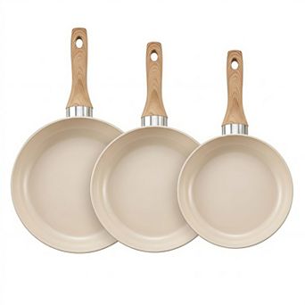 3 pc Aluminum Frying Pan Set Nonstick Ceramic Coated Cool Handle Induction Ready