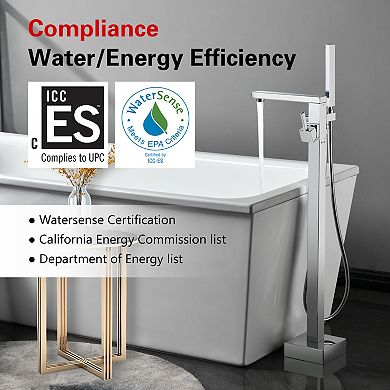 SUMERAIN Freestanding Bathtub Mixer Faucet 360°Swivel with Versatile Hand Shower, Solid Brass