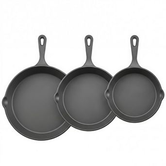 3 pc Preseasoned Cast Iron Skillet Frying Pan Set with Handle