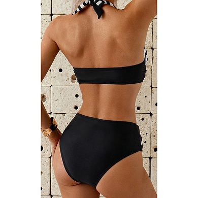 Women's Two Piece Bikini Set - Halter Wrap Top with High Waisted Bottoms