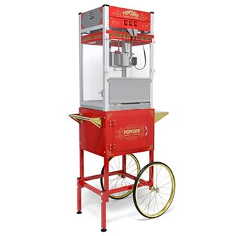 Antique-Style Popcorn Machine Cart with Wheels and Storage