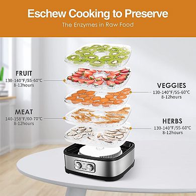 OSTBA Food Dehydrator, 5 BPA-Free Trays, Adjustable Temp & 72H Timer, Knob Controls