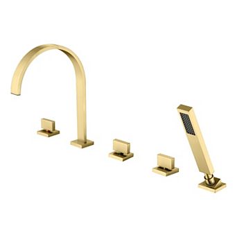SUMERAIN 5 Holes Roman Tub Faucet, Minimalist Contemporary Style, Waterfall Effect