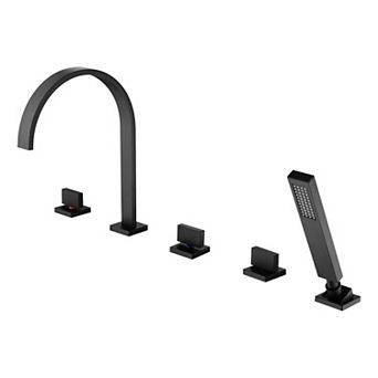 SUMERAIN 5 Holes Roman Tub Faucet, Minimalist Contemporary Style, Waterfall Effect