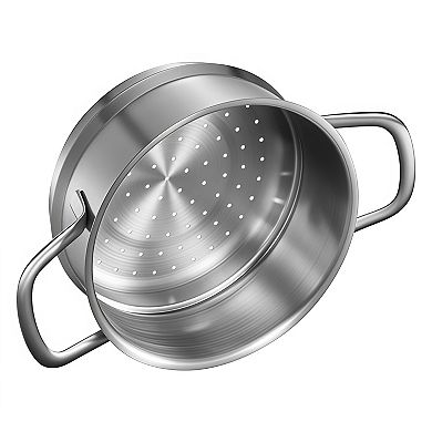 Stainless Steel Saucepan with Steamer Glass Lid Induction Safe