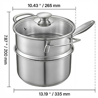 Stainless Steel Saucepan with Steamer Glass Lid Induction Safe
