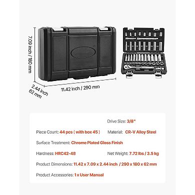 CR-V Steel Socket and Ratchet Set 6-Point Compact Tool Kit for Automotive Use