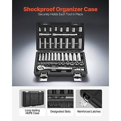 CR-V Steel Socket and Ratchet Set 6-Point Compact Tool Kit for Automotive Use