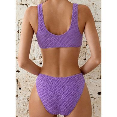 Women's Textured Scoop Neck Bikini Set High Cut Two Piece Swimsuit