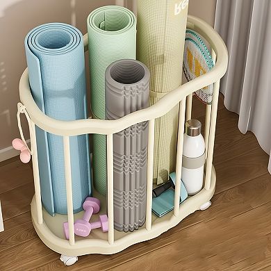 Rolling Yoga Mat Storage Basket with Wheels Sports Equipment Organizer