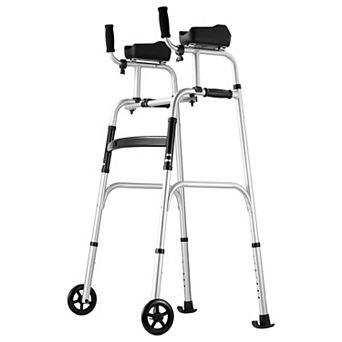 Folding Walker for Adults with 7-Level Height, Adjustable Armrests, and Front Wheels