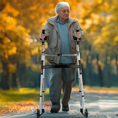 Folding Walker for Adults with 7-Level Height, Adjustable Armrests, and Front Wheels