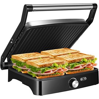 OSTBA Panini Press Grill,4-Slice Indoor Grill, 180° Open Sandwich Maker with Drip Tray