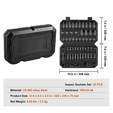 Drive Impact Socket Set, 55-Piece SAE and Metric with Ratchet and Case