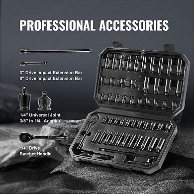 Drive Impact Socket Set, 55-Piece SAE and Metric with Ratchet and Case