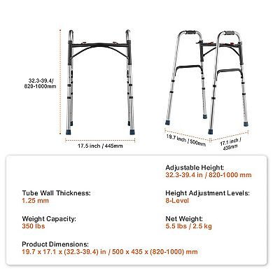 Compact Folding Walker with 8-Level Height Adjustment and Indoor Outdoor Use for Daily Mobility
