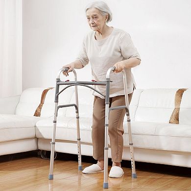 Compact Folding Walker with 8-Level Height Adjustment and Indoor Outdoor Use for Daily Mobility