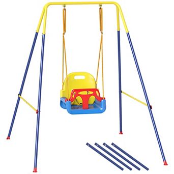 Qaba 3 in 1 Toddler Swing Set, Folding Child Swing Set for Kids,