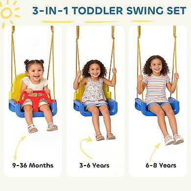 Qaba 3 in 1 Toddler Swing Set, Folding Child Swing Set for Kids,