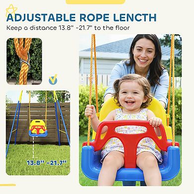 Qaba 3 in 1 Toddler Swing Set, Folding Child Swing Set for Kids,
