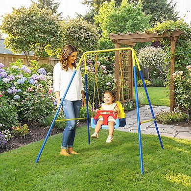 Qaba 3 in 1 Toddler Swing Set, Folding Child Swing Set for Kids,